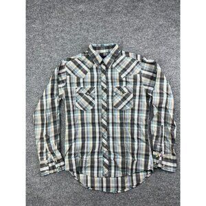 Wrangler Pearl Snap Shirt Men's Large Plaid Long Sleeve Button Up Western Cowboy